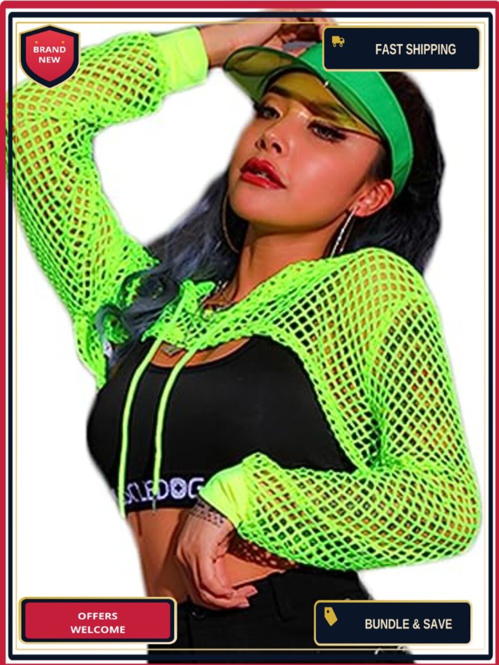Avidlove Mesh Crop Top Hoodie Long Sleeve Fishnet Shirt Women